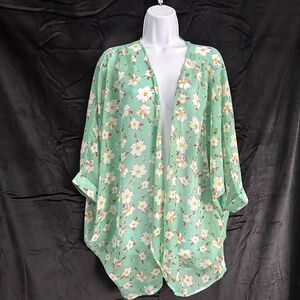 Olrain, mint & white floral kimono coverup, one size